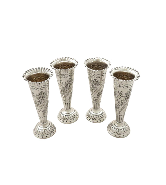 Set of 4 Antique Victorian Sterling Silver Vases 1891
