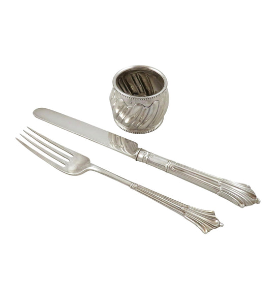 Antique Victorian Sterling Silver 3 Piece Christening Set 1895