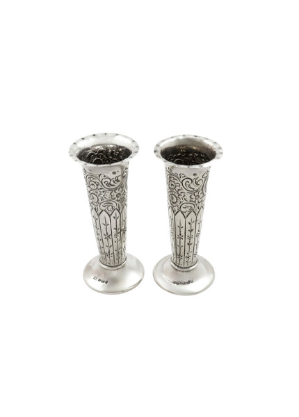 Pair of Antique Victorian Sterling Silver 4 1/2" Vases 1890