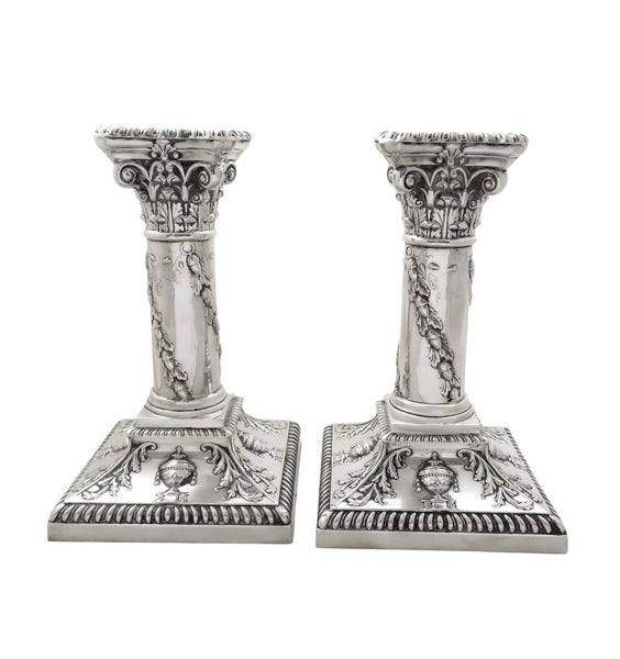 Pair of Antique Victorian Sterling Silver Candlesticks 1897