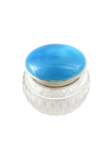 Antique Sterling Silver & Blue Enamel Vanity Jar 1947