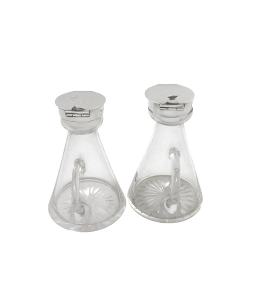 Pair of Antique Sterling Silver & Glass Whisky Noggins / Jugs 1924