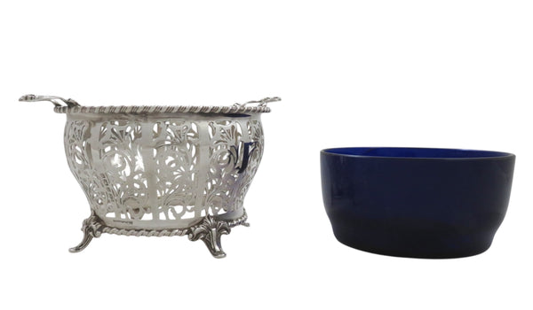 Antique Sterling Silver Bowl with Blue Glass Liner - Mappin & Webb 1927