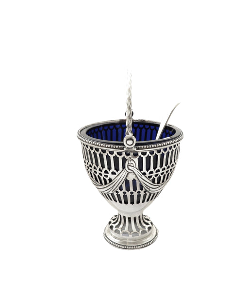 Antique Georgian Sterling Silver Sugar Basket with Sifter Spoon 1774