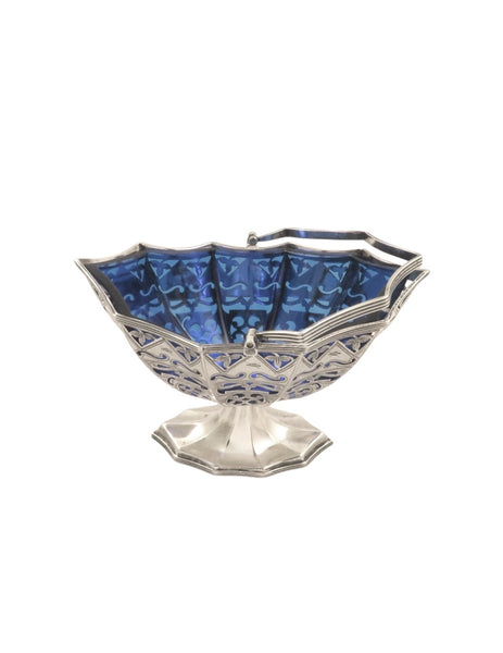Antique Edwardian Sterling Silver Basket with Blue Glass Liner 1901