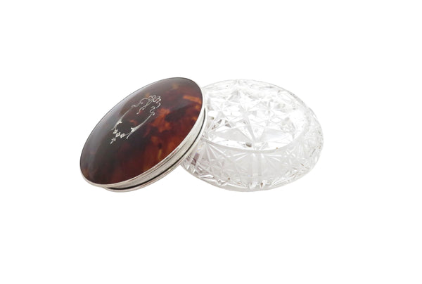 Antique Sterling Silver & Tortoiseshell Lid Vanity Jar 1930