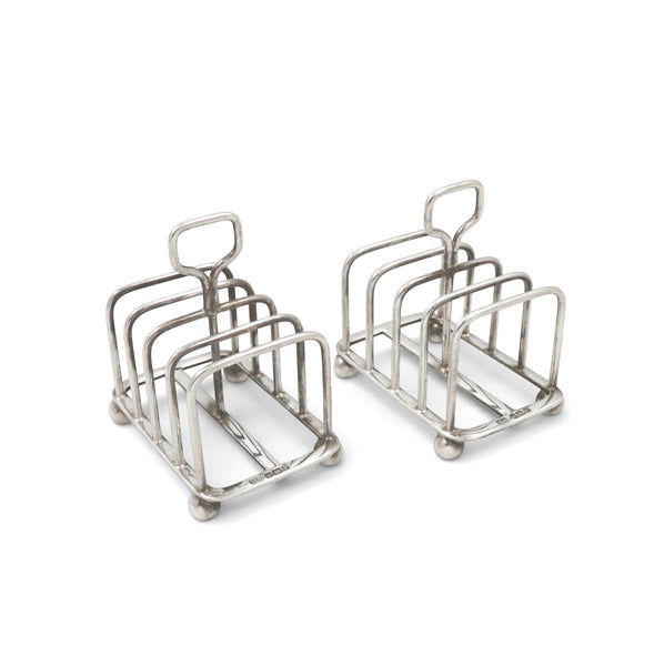 Pair of Antique Edwardian Sterling Silver Toast Racks in Case 1907
