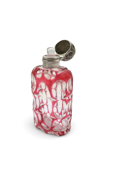 Antique Edwardian Sterling Silver & Red Overlay Glass Scent / Perfume Bottle 1903