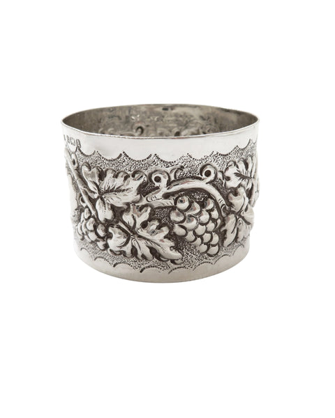 Pair of Antique Victorian Sterling Silver 'Grape & Vine' Napkin Rings in Case 1900