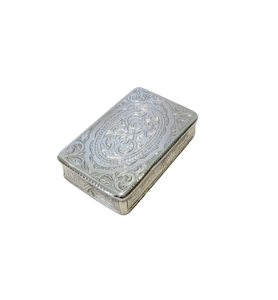 Antique Victorian Sterling Silver Snuff Box with Crest 1873