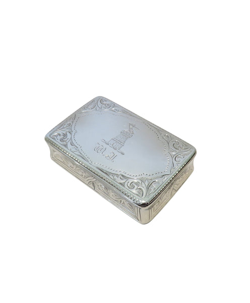 Antique Victorian Sterling Silver Snuff Box with Crest 1873