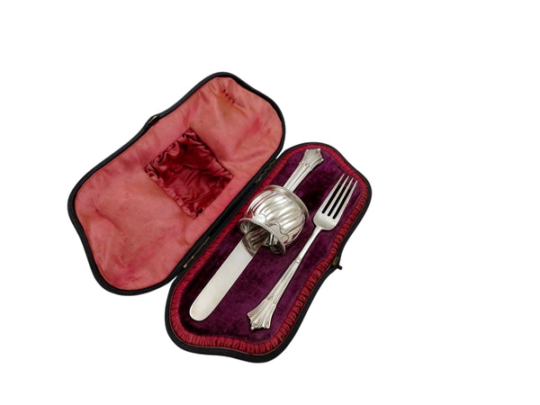 Antique Victorian Sterling Silver 3 Piece Christening Set 1895