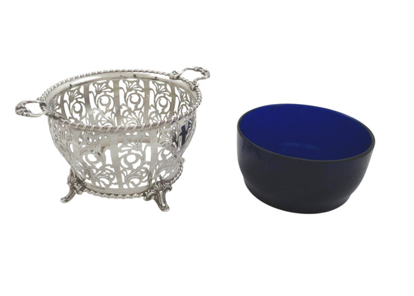 Antique Sterling Silver Bowl with Blue Glass Liner - Mappin & Webb 1927
