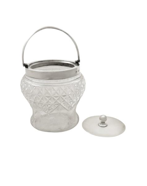 Antique Edwardian Sterling Silver & Cut Glass Biscuit Jar / Caddy 1907