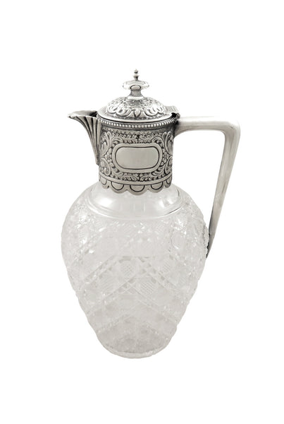 Antique Victorian Sterling Silver & Cut Glass Claret Jug 1899