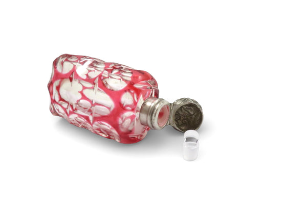 Antique Edwardian Sterling Silver & Red Overlay Glass Scent / Perfume Bottle 1903