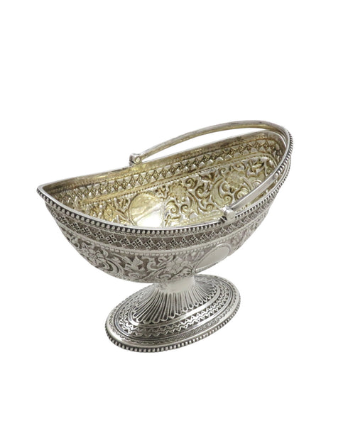 Antique Victorian Sterling Silver Basket with Birds 1879