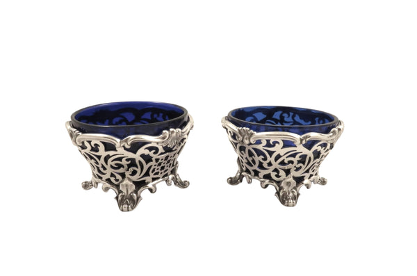 Pair of Antique Early Victorian Sterling Silver Salts with Liners 1841