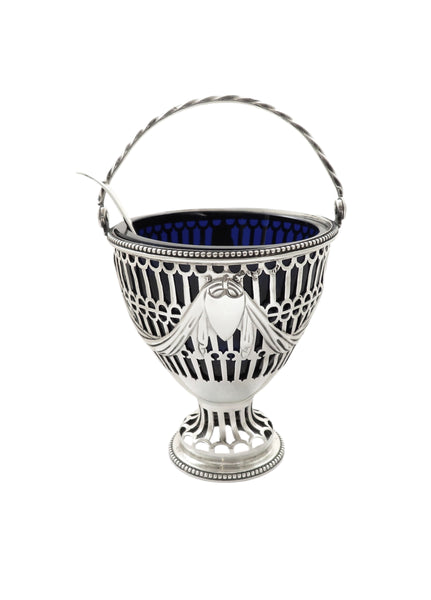 Antique Georgian Sterling Silver Sugar Basket with Sifter Spoon 1774