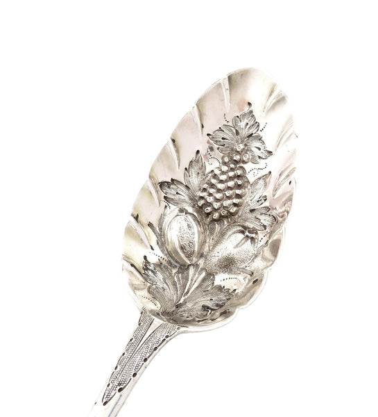 Set of 3 Antique Georgian Sterling Silver Berry Spoons & Sifter in Case 1816