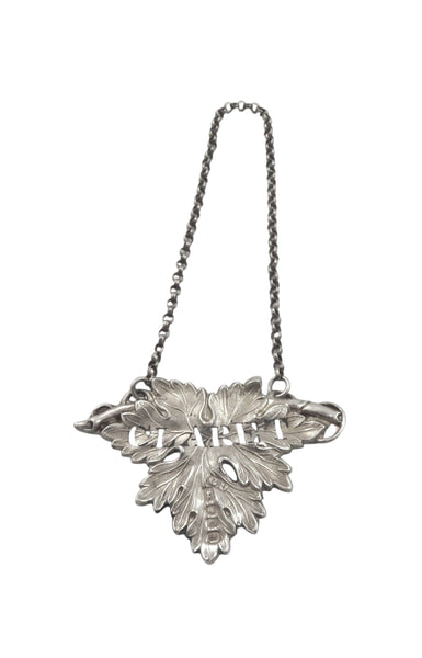 Antique Victorian Sterling Silver 'Claret' Decanter / Bottle Label 1851