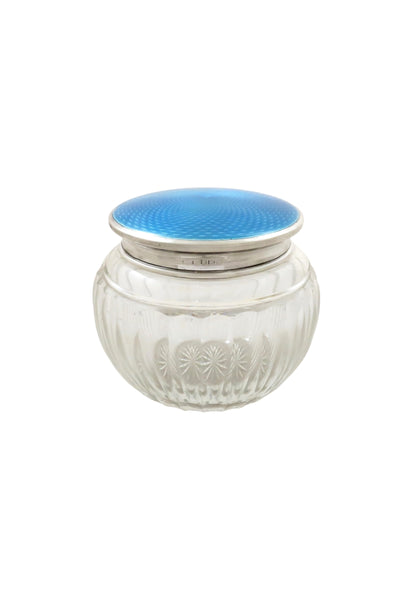 Antique Sterling Silver & Blue Enamel Vanity Jar 1947