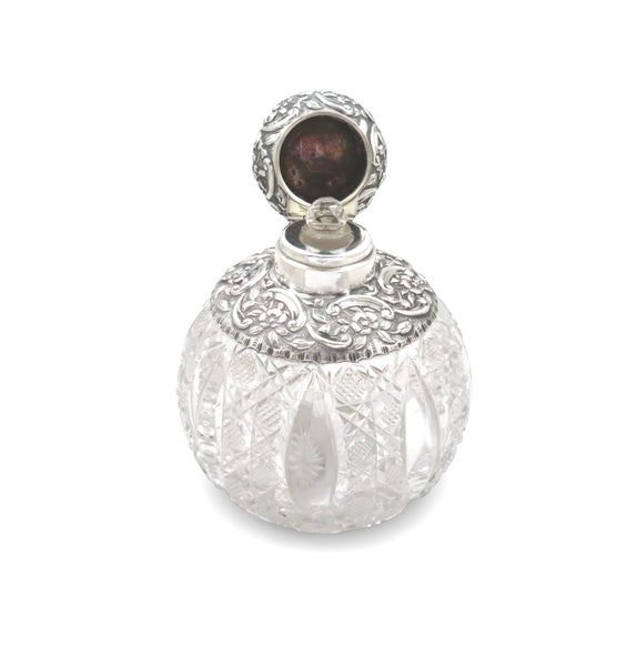 Antique Victorian Sterling Silver & Cut Glass 6" Scent / Perfume Bottle 1896