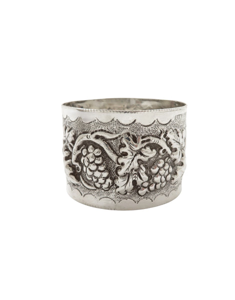 Pair of Antique Victorian Sterling Silver 'Grape & Vine' Napkin Rings in Case 1900