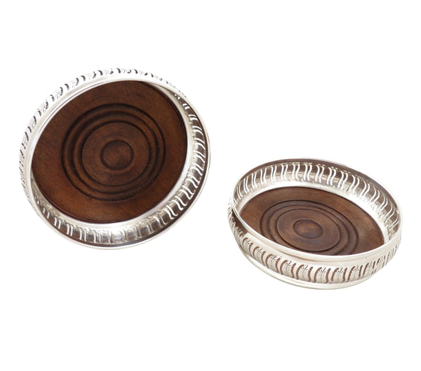 Pair of Vintage Sterling Silver Wine / Champagne Coasters  1972