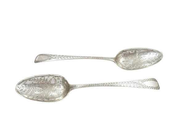 Pair of Antique Georgian Sterling Silver 'Bird' Serving Spoons in Case 1796/1806