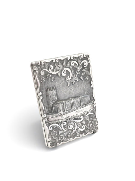 Antique Victorian Sterling Silver 'Houses of Parliament' Card Case/Aide Memoire 1866