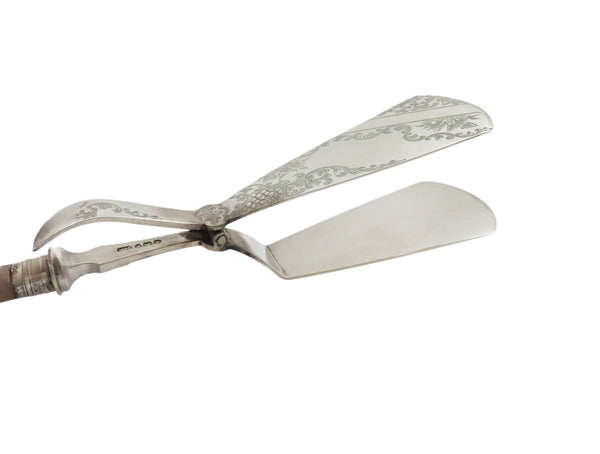 Pair of Antique Victorian Sterling Silver & Mother of Pearl Cake /Sandwich Serving Tongs 1896