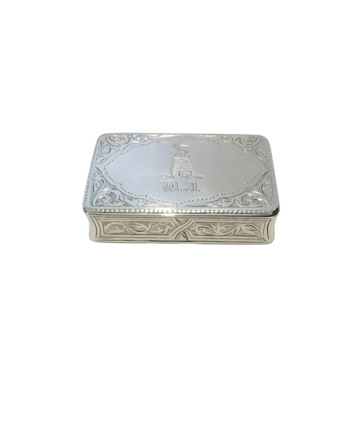 Antique Victorian Sterling Silver Snuff Box with Crest 1873