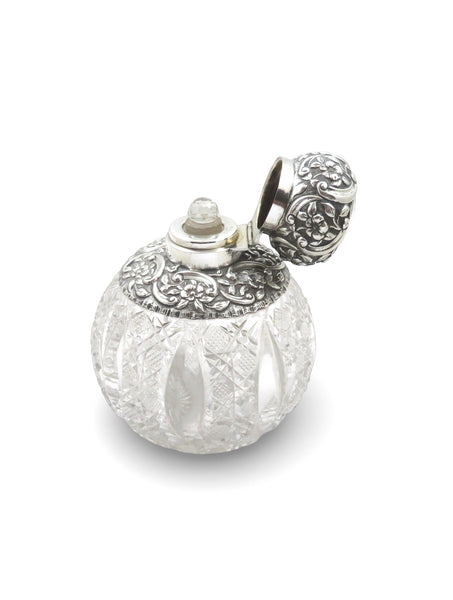 Antique Victorian Sterling Silver & Cut Glass 6" Scent / Perfume Bottle 1896