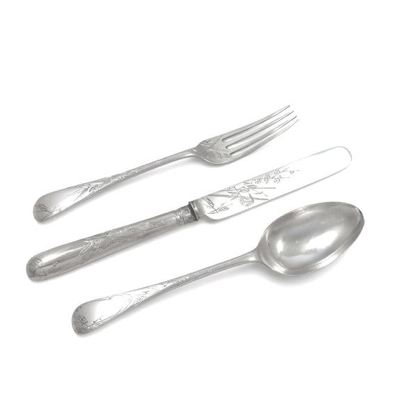 Antique Victorian Sterling Silver 3 Piece Christening Set 1879