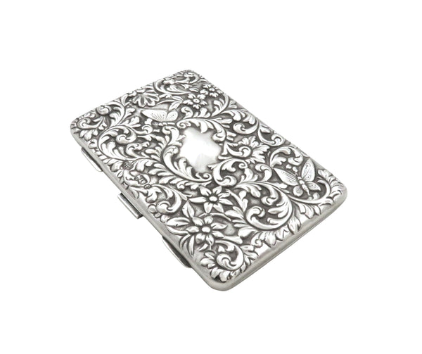Antique Victorian Sterling Silver Card Case with Butterflies 1900