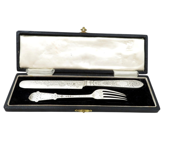 Antique Victorian Sterling Silver Christening Set 1890