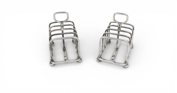 Pair of Antique Edwardian Sterling Silver Toast Racks in Case 1907