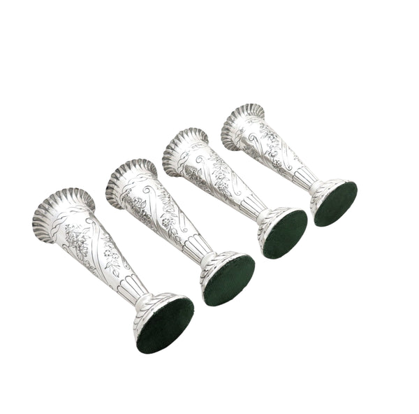 Set of 4 Antique Victorian Sterling Silver Vases 1891