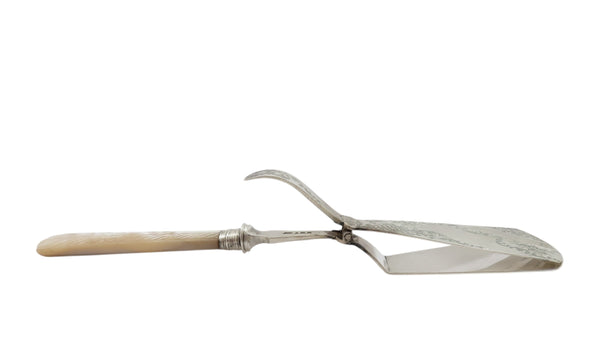 Pair of Antique Victorian Sterling Silver & Mother of Pearl Cake /Sandwich Serving Tongs 1896