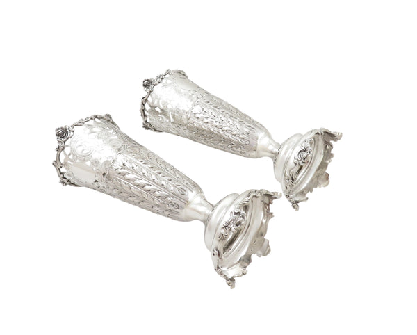 Pair of Antique Edwardian Sterling Silver 8" Vases 1902