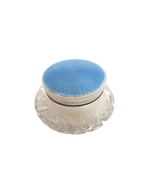 Antique Sterling Silver & Blue Enamel Vanity Jar 1929