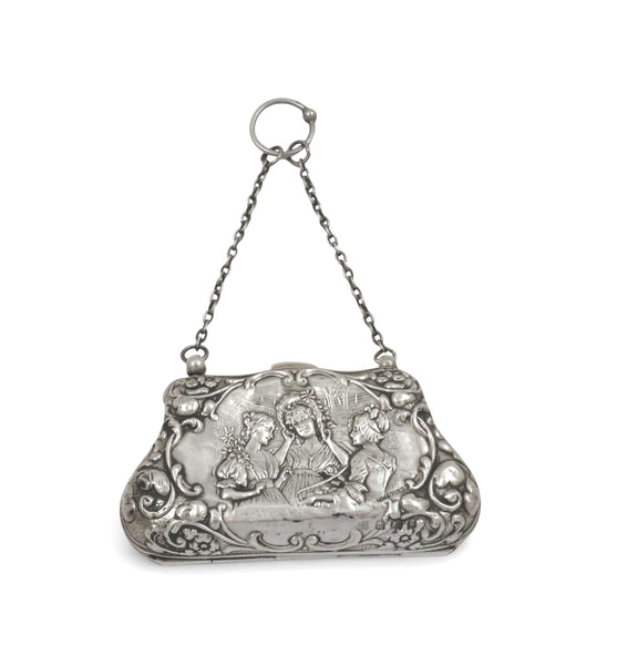 Antique Sterling Silver 'Three Ladies' Purse 1914