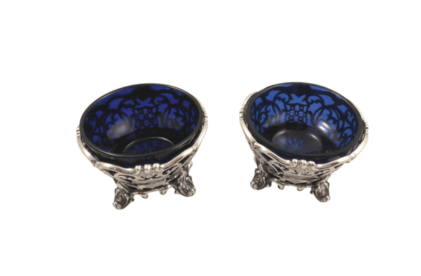Pair of Antique Early Victorian Sterling Silver Salts with Liners 1841