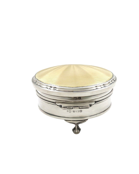 Antique Sterling Silver & Yellow Enamel Trinket Box 1935