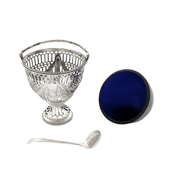 Antique Georgian Sterling Silver Sugar Basket with Sifter Spoon 1774