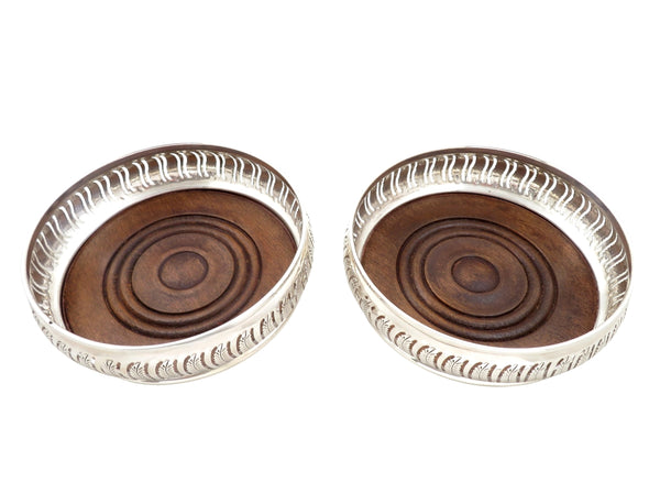 Pair of Vintage Sterling Silver Wine / Champagne Coasters  1972