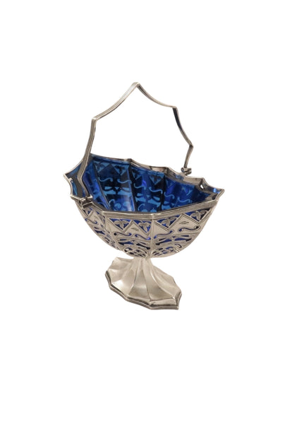 Antique Edwardian Sterling Silver Basket with Blue Glass Liner 1901