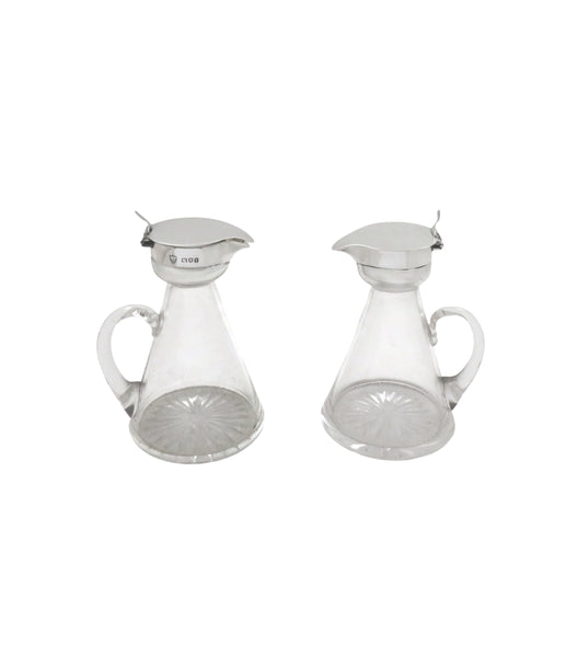 Pair of Antique Sterling Silver & Glass Whisky Noggins / Jugs 1924