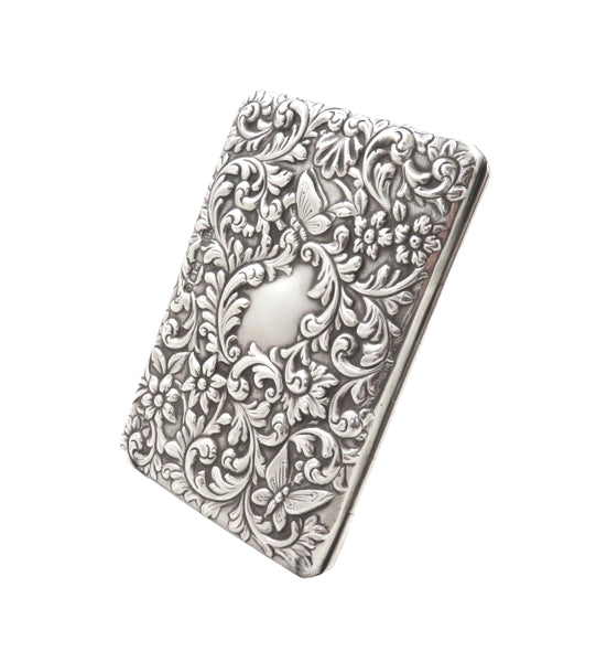Antique Victorian Sterling Silver Card Case with Butterflies 1900